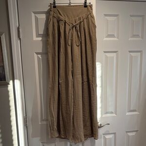 Tan Wide-Leg Pants with Drawstring